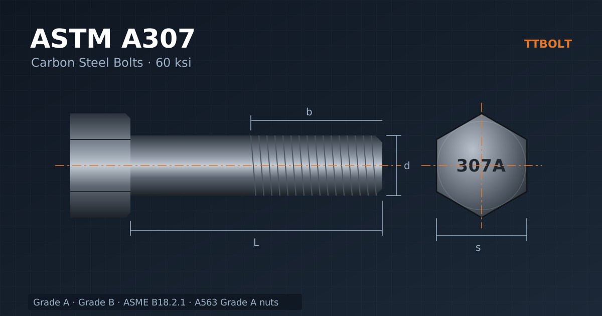 نقشه فنی پیچ شش‌گوش ASTM A307