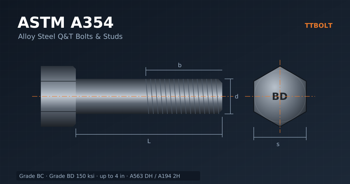 نقشه فنی پیچ شش‌گوش پراستحکام ASTM A354 BD